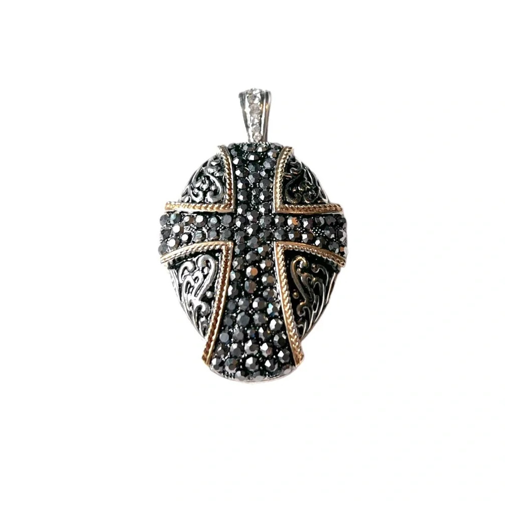 Gunmetal Rhinestone Cross Pendant for Necklace Magnetic Clasp for Chain Silver